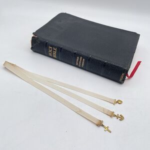 1953 RSV Holy Bible Thomas Nelson Black Leather + Faith Hope Love Ribbon Markers